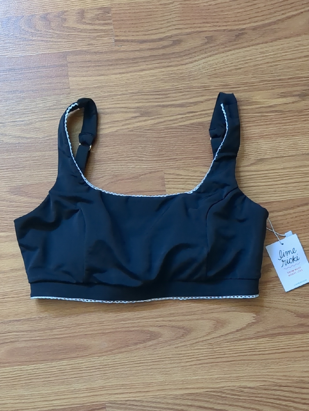 Lime Ricki Whimsy Scoop Bralette Swim Top Black Rickrack Trim NWT